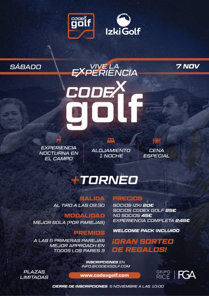 Cartel del torneo Codex Golf en Izki Golf el 7 de noviembre con welcome pack incluido y plazas limitadas