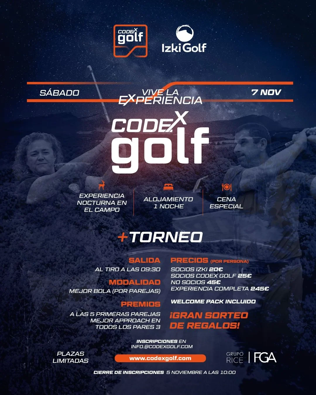 Cartel de la Experiencia CodeX Golf en Izki Golf el 7 de noviembre