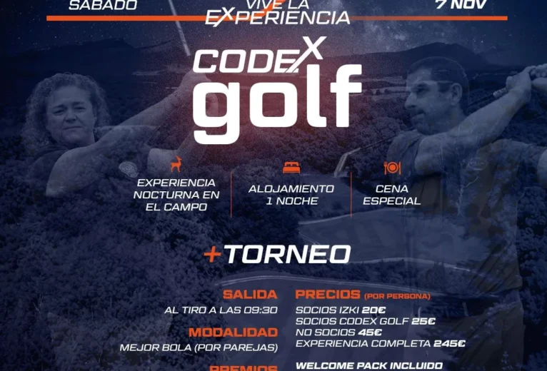 Cartel de la Experiencia CodeX Golf en Izki Golf el 7 de noviembre