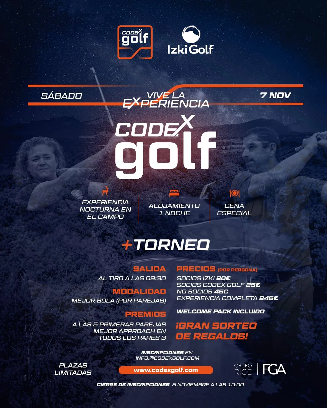 Cartel de la Experiencia CodeX Golf en Izki Golf el 7 de noviembre