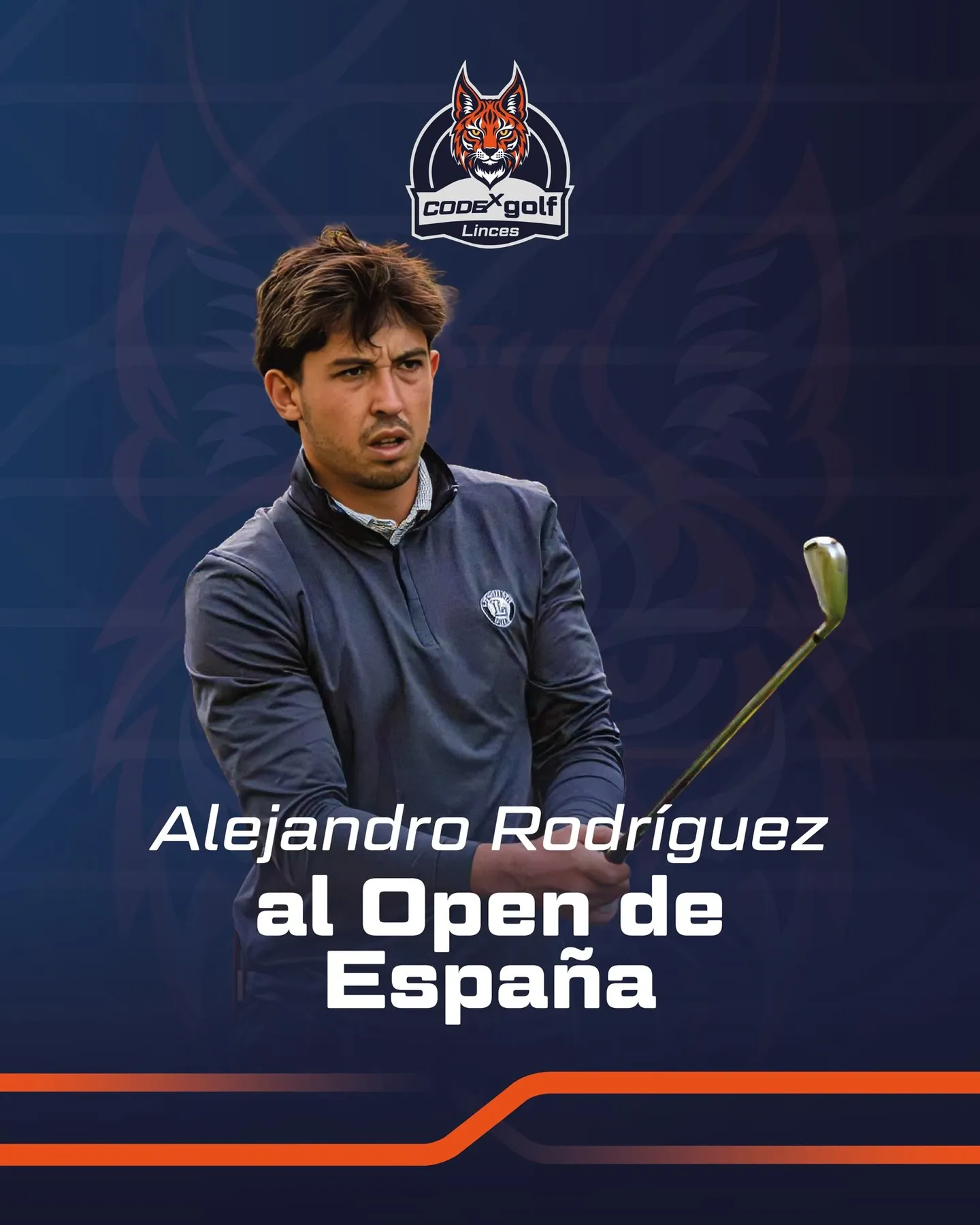Alejandro Rodríguez, jugador de Codex Golf Linces, tras un golpe de hierro, con el rótulo «al Open de España»